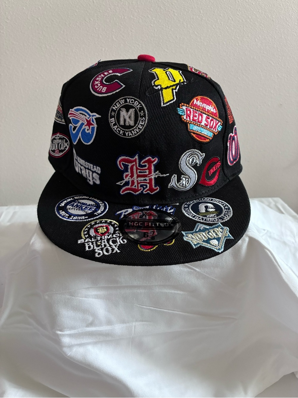 Headgear Classics Negro League Collage Fitted Hat Black Size 6 7/8 NWT